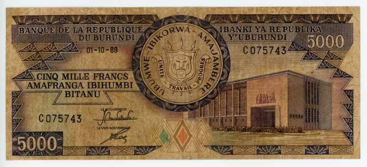 Burundi 5000 Francs 1989 - P# 32c; ... 